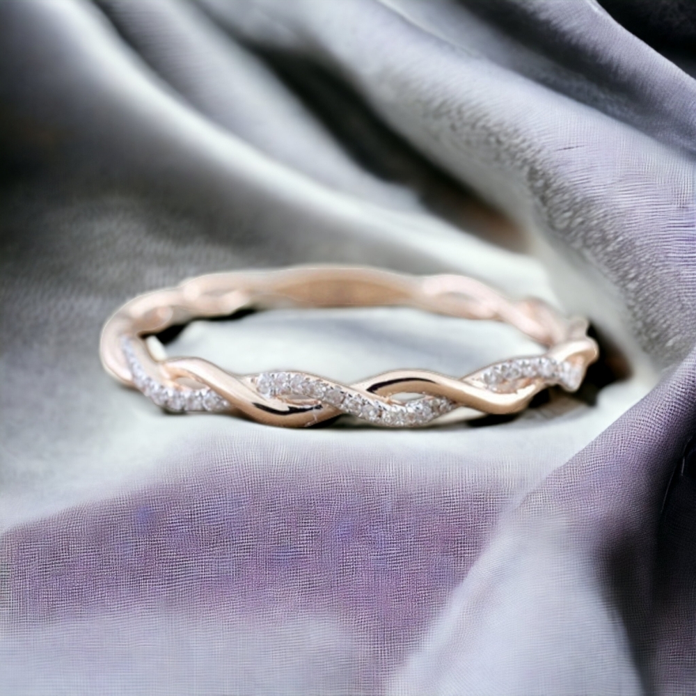 ROSE GOLD & CZ TWISTED RING